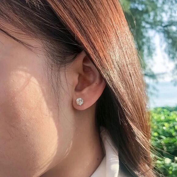 💎221💎 2 CTW DIAMOND MOISSANITE STERLING SILVER AND BLUISH GREEN STUD EARRINGS - Picture 4 of 13